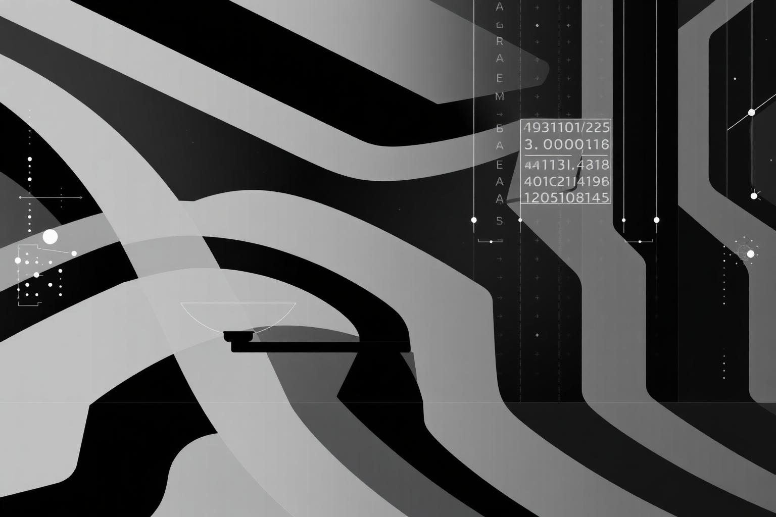 Illustrazione editoriale di bilancia algoritmica e governance AI
