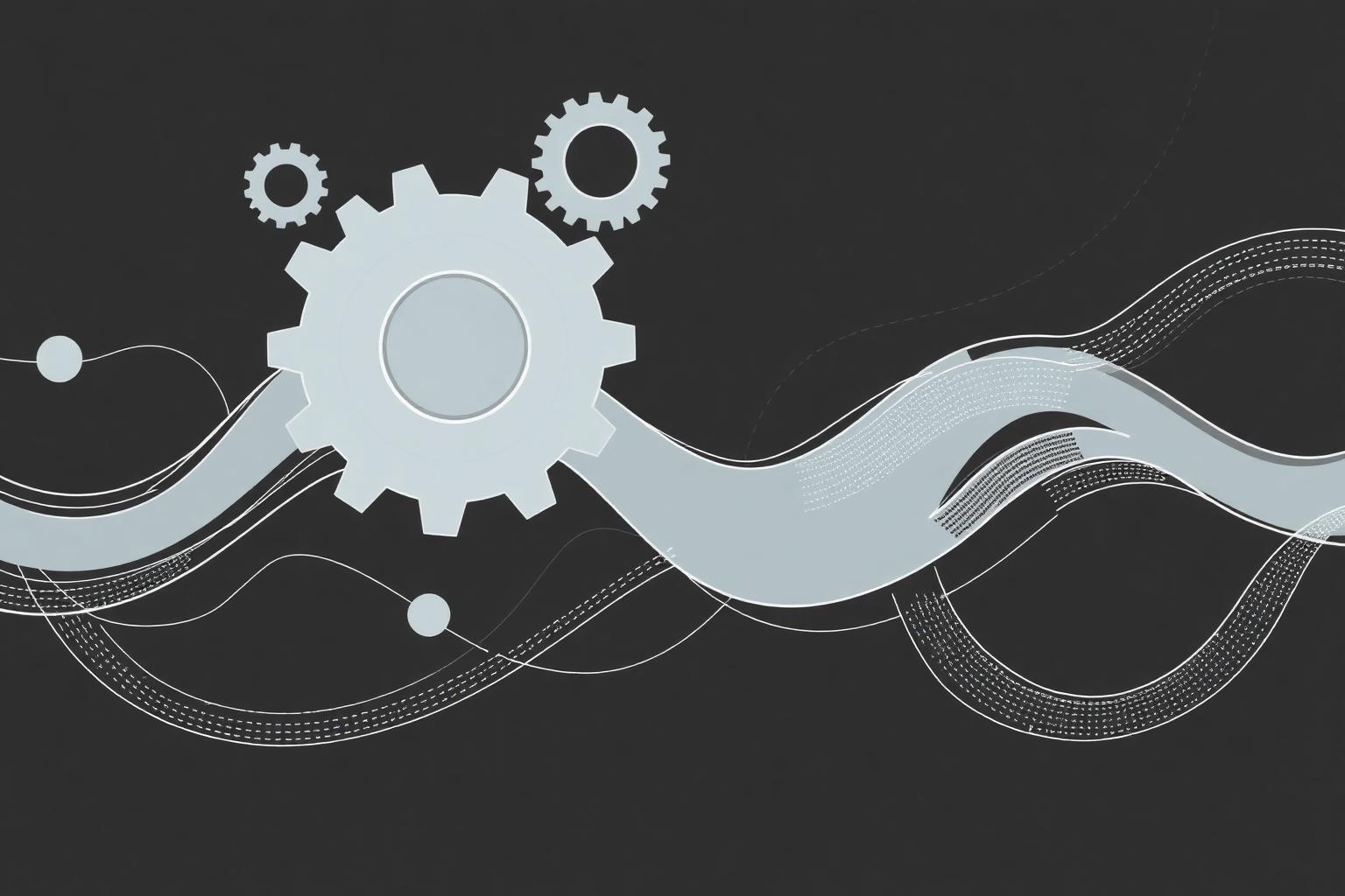 Illustrazione editoriale di processi automatizzati e ingranaggi digitali