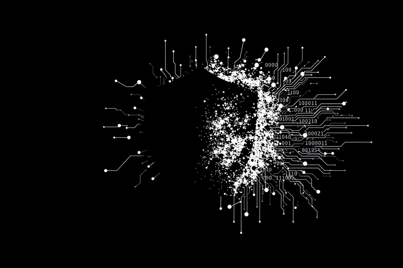 Illustrazione editoriale di uno scudo digitale frammentato