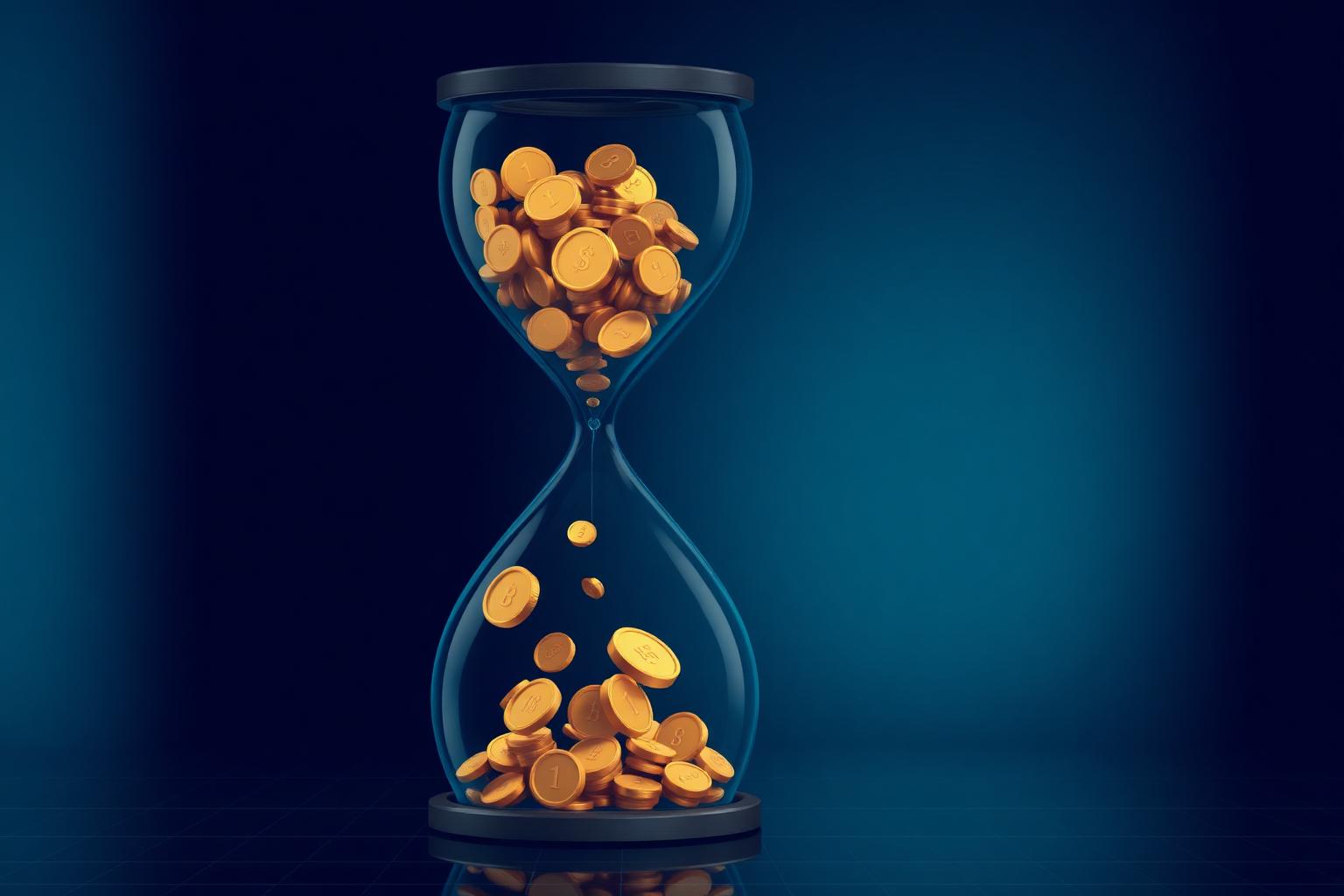 Illustrazione editoriale di una clessidra con monete d'oro che cadono, simbolo del costo del tempo perso